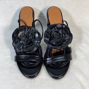 Lovella Flower Heels Block Heel Sandals Strappy Party Shoes Black Size 9/39‎